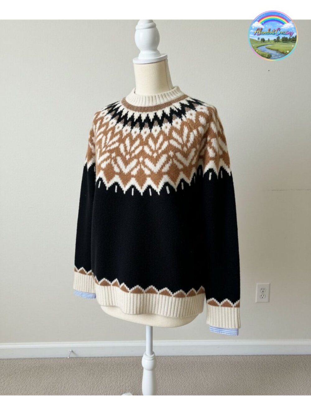 Womens Fair Isle Mock Neck Ribbed Knit Pullover Sweater Fall Winter